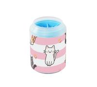 Pink White Stripes Cartoon Cat Reusable Pet Paw Cleaner Cup Soft Silicone Bristles Pets Feet Cleaning Kit for Cats Dogs lavadora de patas para perros