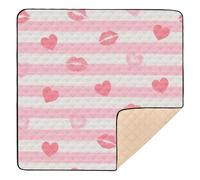 Pink White Stripes Heart Lip Love Large Non-Slip Baby Floor Play mat for Indoor Outdoor Water Resistant Foldable Playroom Activity Mat for Babies Infants Toddlers, 50'' x 50''para