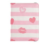 Pink White Stripes Heart Lip Love Leather travel wallet womens passport holder for travel Vaccine Case Protector Cover Passport Wallet for men Ultra Slim, pink white stripes heart lip love, One Size