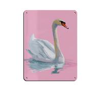 Pink & White Swan Tin Sign Vintage Metal Pub Club Cafe Bar Home Wall Art Decoration Poster Retro 12x16inch(30x40cm)