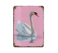 Pink & White Swan Tin Sign Vintage Metal Pub Club Cafe Bar Home Wall Art Decoration Poster Retro 12x16inch(30x40cm)