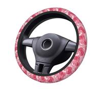 Pink White Swirls Rose Pattern Car Stretch Steering Wheel Cover Universal 15 Inch,Anti-Slip Steering Wheel Covers, Breathable For Suvs Trucks