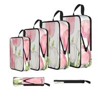 Pink & White Tulips Bouquet Print Compression Packing Cubes for Travel, 4-Pack