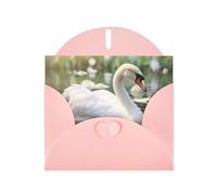 Pink WHJSHOP beautiful white swan Prints Greeting Card - High-End Pearlescent Paper with Double-Sided Pearl Effect