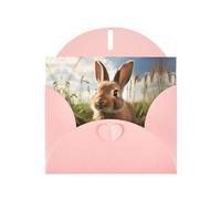 Pink WHJSHOP Bunny on Green Grass Prints Greeting Card - High-End Pearlescent Paper Double Sided Pearl Effect Love Buckle Pearl Paper Envelope