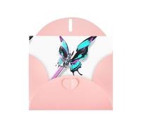 Pink WHJSHOP Butterfly pierced by a sword Prints Greeting Card - High-End Pearlescent Paper Double Sided Pearl Effect Love Buckle Pearl Paper Envelope