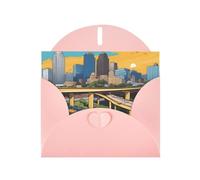 Pink WHJSHOP Cartoon Austin Texas Prints Greeting Card - High-End Pearlescent Paper Double Sided Pearl Effect Love Buckle Pearl Paper Envelope