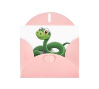 Pink WHJSHOP Cartoon little green snake Prints Greeting Card - High-End Pearlescent Paper Double Sided Pearl Effect Love Buckle Pearl Paper Envelope