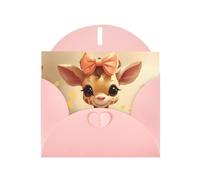 Pink WHJSHOP Cute bow giraffe Prints Greeting Card - High-End Pearlescent Paper Double Sided Pearl Effect Love Buckle Pearl Paper Envelope