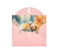 Pink WHJSHOP Deer by the river Prints Greeting Card - High-End Pearlescent Paper Double Sided Pearl Effect Love Buckle Pearl Paper Envelope