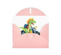 Pink WHJSHOP Dinosaur riding a motorcycle Prints Greeting Card - High-End Pearlescent Paper Double Sided Pearl Effect Love Buckle Pearl Paper Envelope