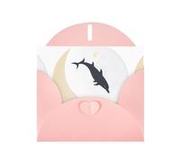 Pink WHJSHOP Dolphin Crossing the Moon Prints Greeting Card - High-End Pearlescent Paper Double Sided Pearl Effect Love Buckle Pearl Paper Envelope