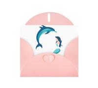 Pink WHJSHOP Dolphins and Mermaids Prints Greeting Card - High-End Pearlescent Paper Double Sided Pearl Effect Love Buckle Pearl Paper Envelope