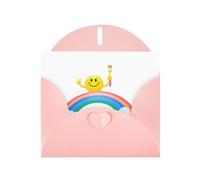 Pink WHJSHOP Draw a rainbow smiley face Prints Greeting Card - High-End Pearlescent Paper Double Sided Pearl Effect Love Buckle Pearl Paper Envelope