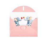 Pink WHJSHOP Elephants fighting for the apple Prints Greeting Card - High-End Pearlescent Paper Double Sided Pearl Effect Love Buckle Pearl Paper Envelope
