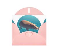 Pink WHJSHOP Fat hippopotamus floating in the water Prints Greeting Card - High-End Pearlescent Paper Double Sided Pearl Effect Love Buckle Pearl Paper Envelope