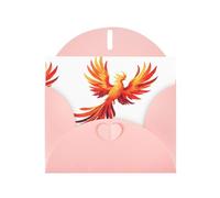 Pink WHJSHOP Fire phoenix flying in the starry sky Prints Greeting Card - High-End Pearlescent Paper Double Sided Pearl Effect Love Buckle Pearl Paper Envelope