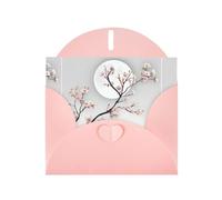 Pink WHJSHOP Flower branches under the moon Prints Greeting Card - High-End Pearlescent Paper Double Sided Pearl Effect Love Buckle Pearl Paper Envelope