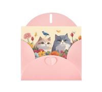 Pink WHJSHOP Funny Cats Birds and Flowers Prints Greeting Card - High-End Pearlescent Paper Double Sided Pearl Effect Love Buckle Pearl Paper Envelope