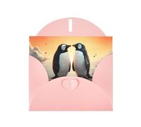 Pink WHJSHOP i love penguins Prints Greeting Card - High-End Pearlescent Paper Double Sided Pearl Effect Love Buckle Pearl Paper Envelope