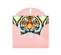 Pink WHJSHOP Little fat tiger head Prints Greeting Card - High-End Pearlescent Paper Double Sided Pearl Effect Love Buckle Pearl Paper Envelope