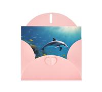 Pink WHJSHOP Ocean Underwater Dolphin Fish Prints Greeting Card - High-End Pearlescent Paper with Double-Sided Pearl Effect