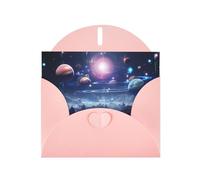 Pink WHJSHOP Outer Space Planets Prints Greeting Card - High-End Pearlescent Paper Double Sided Pearl Effect Love Buckle Pearl Paper Envelope