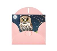 Pink WHJSHOP Owl at Night Prints Greeting Card - High-End Pearlescent Paper Double Sided Pearl Effect Love Buckle Pearl Paper Envelope