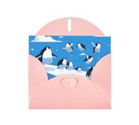 Pink WHJSHOP penguins on the iceberg Prints Greeting Card - High-End Pearlescent Paper Double Sided Pearl Effect Love Buckle Pearl Paper Envelope