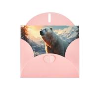 Pink WHJSHOP Polar bear in winter Prints Greeting Card - High-End Pearlescent Paper Double Sided Pearl Effect Love Buckle Pearl Paper Envelope
