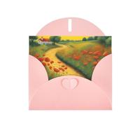 Pink WHJSHOP Poppies Field Yellow Brick Road Prints Greeting Card - High-End Pearlescent Paper Double Sided Pearl Effect Love Buckle Pearl Paper Envelope