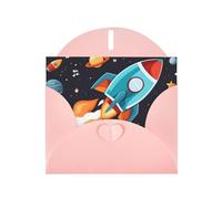 Pink WHJSHOP rocket clipart space ship Prints Greeting Card - High-End Pearlescent Paper Double Sided Pearl Effect Love Buckle Pearl Paper Envelope
