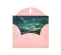 Pink WHJSHOP Sea under the Aurora Borealis Prints Greeting Card - High-End Pearlescent Paper Double Sided Pearl Effect Love Buckle Pearl Paper Envelope
