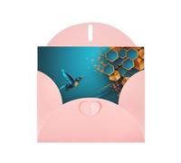 Pink WHJSHOP Sprinting kingfisher Prints Greeting Card - High-End Pearlescent Paper Double Sided Pearl Effect Love Buckle Pearl Paper Envelope
