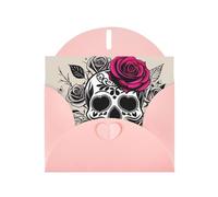 Pink WHJSHOP Sugar Horror Skull Flowers Rose Prints Greeting Card - High-End Pearlescent Paper Double Sided Pearl Effect Love Buckle Pearl Paper Envelope