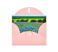 Pink WHJSHOP Texas Bluebonnets Scenery Prints Greeting Card - High-End Pearlescent Paper Double Sided Pearl Effect Love Buckle Pearl Paper Envelope