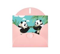 Pink WHJSHOP Two cute big pandas Prints Greeting Card - High-End Pearlescent Paper Double Sided Pearl Effect Love Buckle Pearl Paper Envelope