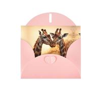 Pink WHJSHOP Two giraffes Prints Greeting Card - High-End Pearlescent Paper Double Sided Pearl Effect Love Buckle Pearl Paper Envelope