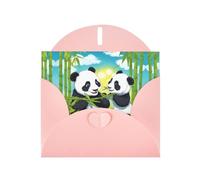 Pink WHJSHOP Two happy pandas Prints Greeting Card - High-End Pearlescent Paper Double Sided Pearl Effect Love Buckle Pearl Paper Envelope