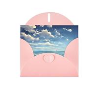 Pink WHJSHOP White clouds over the sea Prints Greeting Card - High-End Pearlescent Paper Double Sided Pearl Effect Love Buckle Pearl Paper Envelope