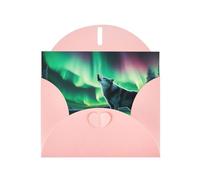 Pink WHJSHOP Wolves Howl in the Northern Lights Prints Greeting Card - High-End Pearlescent Paper Double Sided Pearl Effect Love Buckle Pearl Paper Envelope