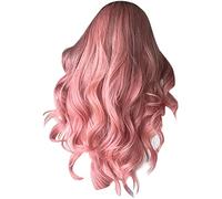 Pink Wig - Long Wavy Wig Women Girls Middle Part Pastel Pink Wig Curly Synthetic Wig Heat Resistant Wigs for Daily Party Use