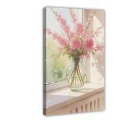 Pink Window Flower Corner Canvas Poster for Home Decor Gift | Frame-style, Multiple sizes, Multiple frame styles, Wall Art, Decor Print, Home Decor