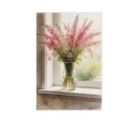 Pink Window Flower View Canvas Poster for Dorm Room Decor Gift | Unframe-style, Multiple sizes, Multiple frame styles, Wall Art, Decor Paintings, Dorm Room Decor