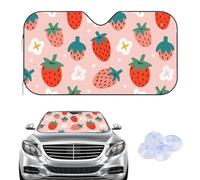 Pink Windshield Sunshade, Red Strawberry Windscreen Cover Sunshades, Car Accessories, Heat Insulation Keep Interior Cool, Screen Protector Fits Cars SUVs Vans 140× 70 cm