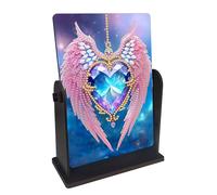 Pink Wings Diamond Art Desk Makeup Mirror with Stand DIY Kits 5D Heart Diamond Art Painting Table Vanity Mirror Tabletop Decorations Special Shaped Crystal Art Women Girls Lady Dresser Desktop Decor
