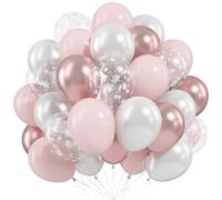 Pink Winter Wonderland Balloons, 50 Pcs 12 Inch Pearl White Balloons Pastel Metallic Pink Balloon for Girls Womem Winter Christmas Wonderland Birthday Baby Shower Ice Snow Princess Party Decorations