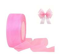 Pink Wired Ribbon Organza Fabric for Gift 25mmX50Yards Wrapping (Pink)