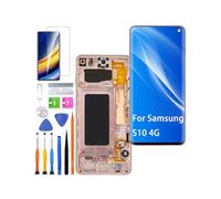 (Pink with Frame) Display for Samsung Galaxy S10 4G LCD Screen Replacement TFT G973F G973U G973W Display Screen Touch Digitizer Assembly Repair Parts Kit (Without Fingerprint, Not Curved Screen)