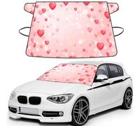 Pink With Heart Pattern, Car Windshield Cover, Protective Windscreen Cover - Snow Ice Sun UV Dust Water Resistant - Fit for Most Cars